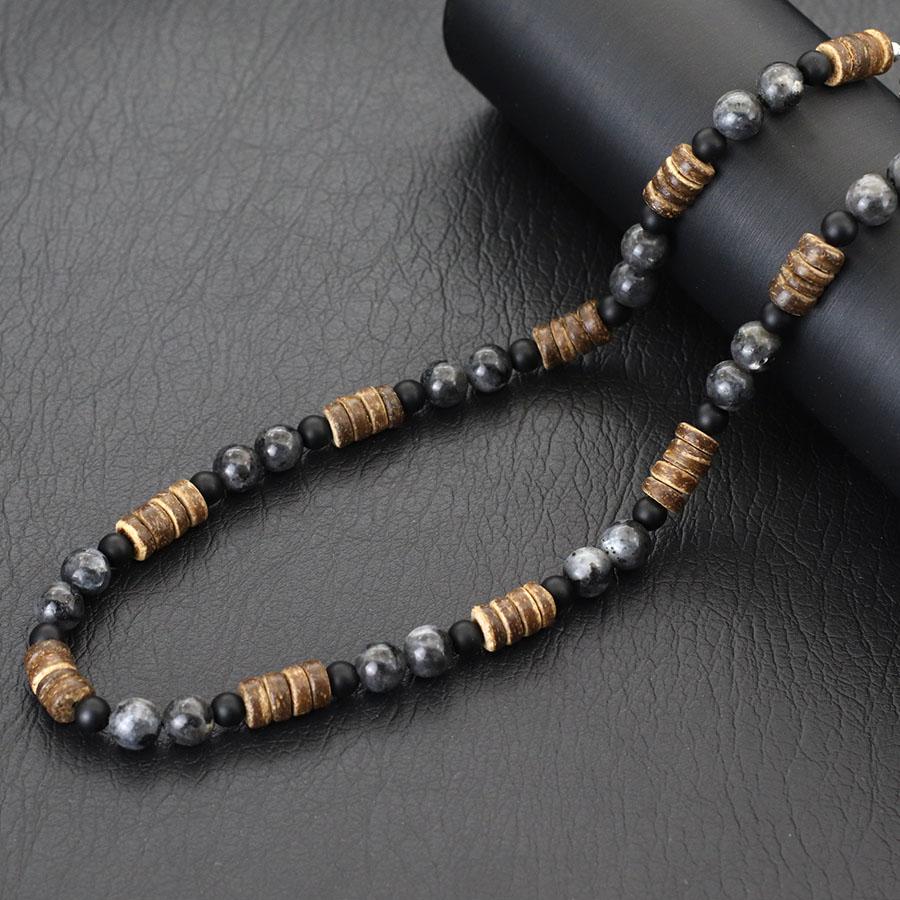 Natürliches Kokosnussschalen Holz Halskette Für Männer 18 Zoll Kurzes Halsband Vulkanstein Tigerauge Stein Halskette Schmuck Geschenk Für Ihn