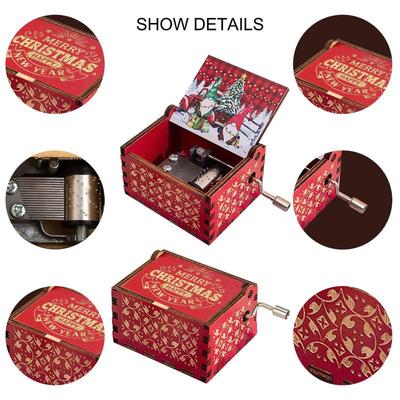 Wooden Hand-cranked Music Box Vintage Christmas Theme Musical Toy Holiday Gift For Homes Dorms Living Rooms Bedrooms Decorations