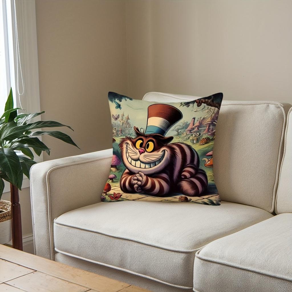 Cheshire Cat Pillow Cover: Bring the Magic of Wonderland Home! Sofa Cushion Cover, Bedroom Room Home Decoration