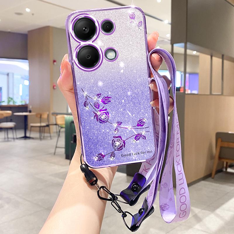 KADEM For Xiaomi Redmi Note 13 5G TPU Case Rhinestone Decor Phone Cover with Lanyard