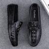 Spring Summer Mens Slip On Shoes Casual Leather Men Loafers Moccasins Driving Shoes Crocodile Pattern Man Walking Flats