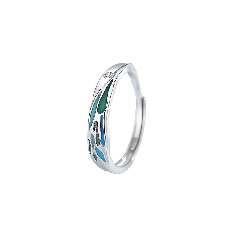 Tichia S925 Sterling Silver Butterfly Love Couple Rings with Enamel and Luminous Detail