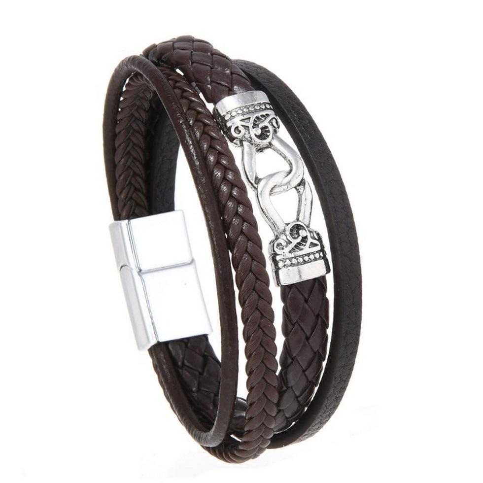 Vintage Interlocking Multi-Layer Braided Leather Bracelet - Creative Figure 8 Design