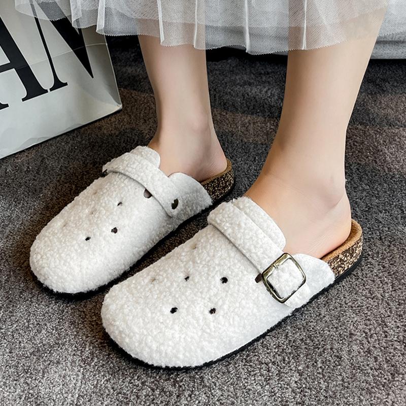 Fashion Fur Flats Women Slippers Slingback Short Plush Mules Shoes Fashion New Cozy Woman Shoes 2025 Autumn Casual Dress Chaussure Femme