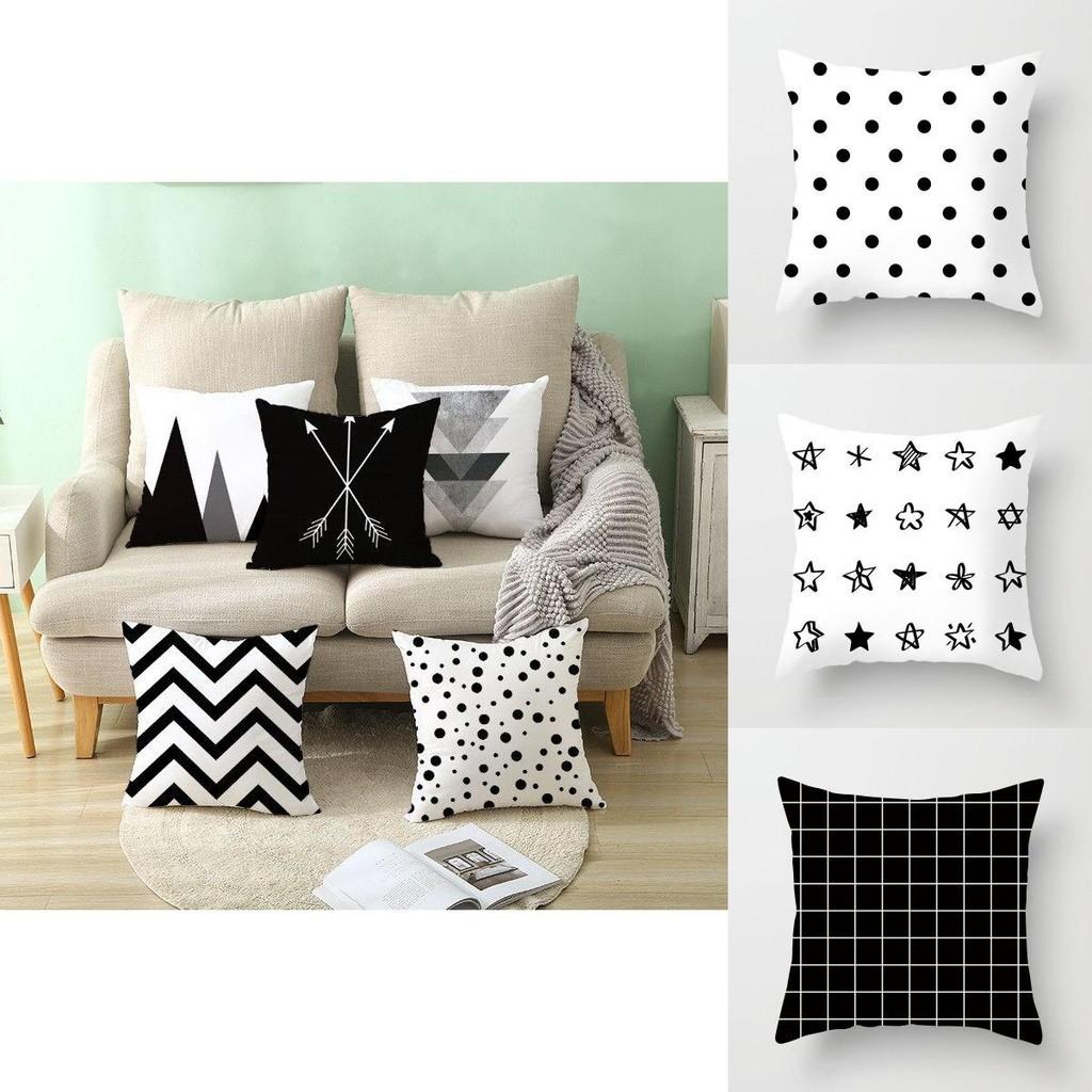 Premium Polyester Peach Skin Geometric Cushion Cover In Black White Gray For Elegant Touch