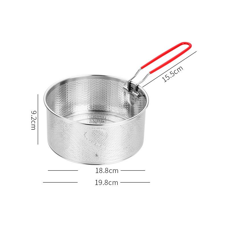 LMETJMA Deep Fryer Basket Round Stainless Steel Fry Baskets With Silicone Handle and Resting Hook for French Chips JT96