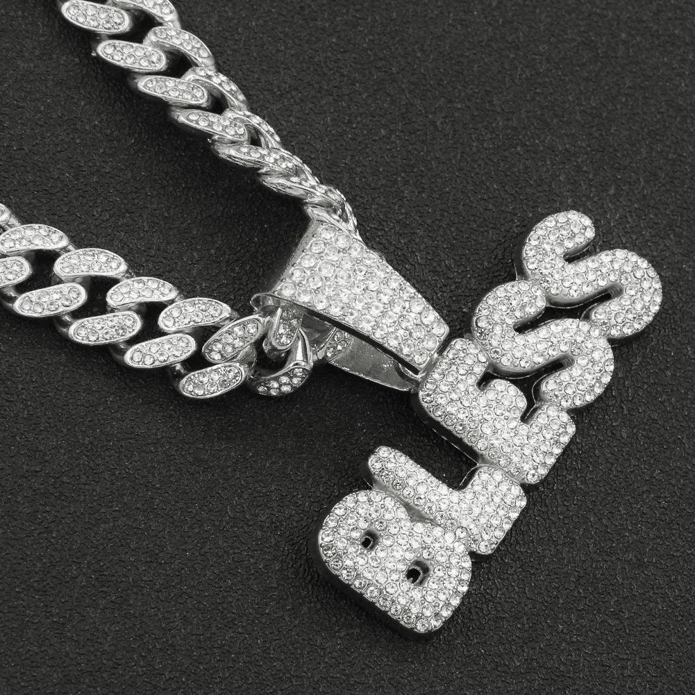 Diamond-encrusted Letter BLESS Cuban Chain, Personalized Splicing Gold Pendant, Men's European and American Cool Necklace