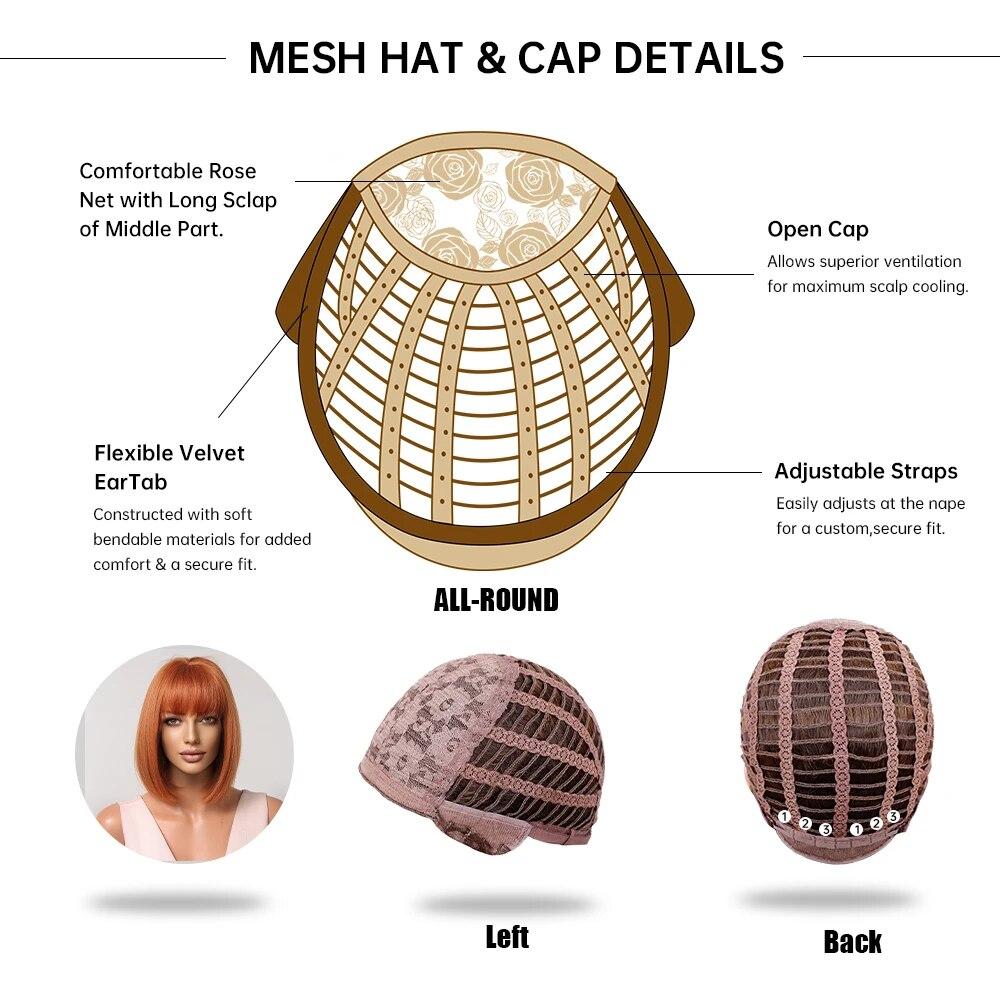 Short Orange Straight Bob Hair Synthetic Wigs with Bangs Orange Colorful Cosplay Party Wig for Women Heat Resistant Fiber Daily