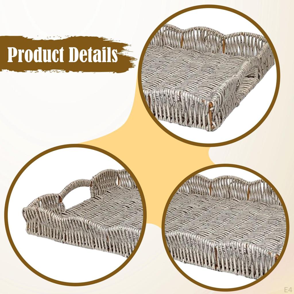 Hand Woven Imitation Rattan Serving Tray with Handles for Breakfast, Drinks, Snack Dining/Coffee
