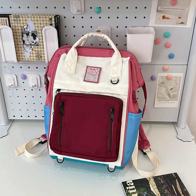 School Bag New Contrasting Color Laptop Backpack Junior High School College Student Campus Backpack Popular Girl School Bag
