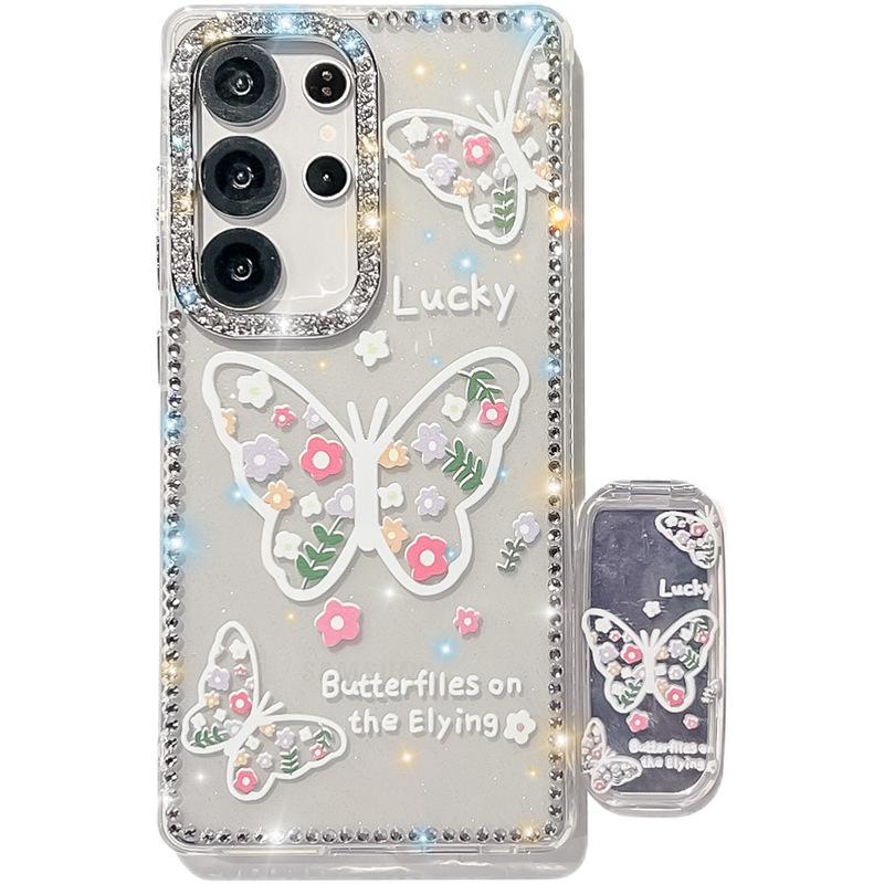 Butterfly Diamond Imd Hard Shell Suitable for Samsung S25 UltraS24FE Mirror Bracket Mobile Phone Case A56A17 Japanese and Korean