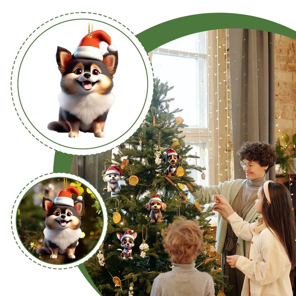 2d Acrylic Cartoon Dog Christmas Tree Pendant Modern Home Decoration Rearview Mirror Backpack Pendant Hanging Ornaments