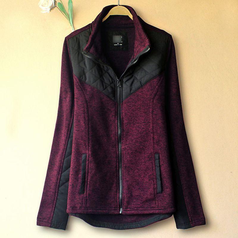 

Sweater Nw220 Thick Cotton-Padded Outdoor Mid-Length Sweater Wine Red + Black S