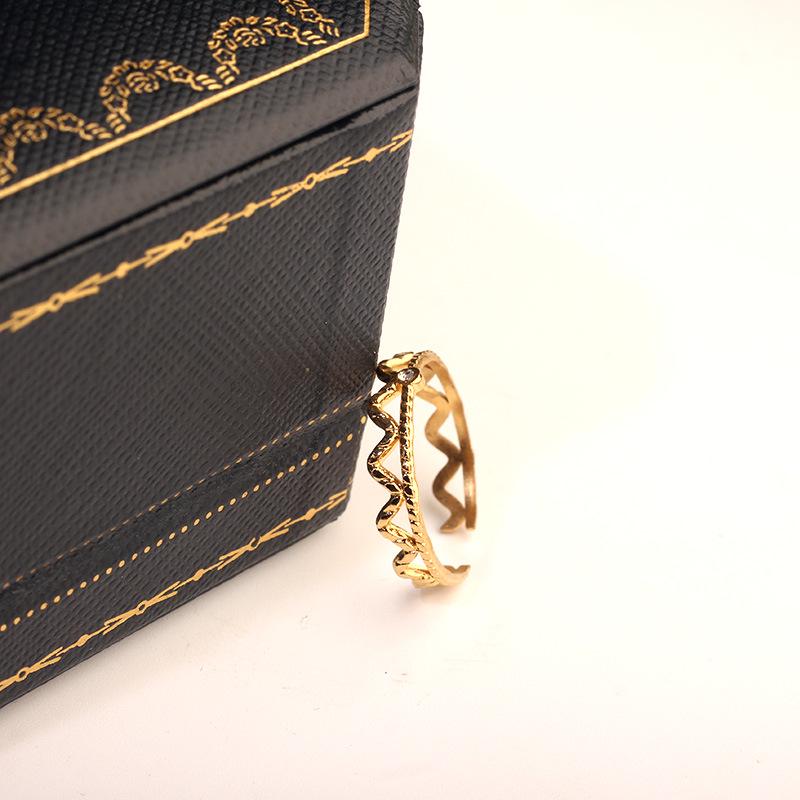 Cross-Border Fashion Rhinestone Crown Hollow Adjustable Gold-Plated Stainless Steel Retro Ring