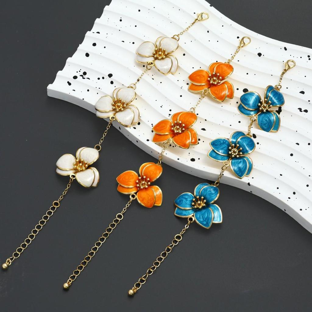 סט צמידים אלגנטי מאירופה עם פרחי אמייל - צבעים מרובים, תכשיטי יוקרה ברמה גבוהה