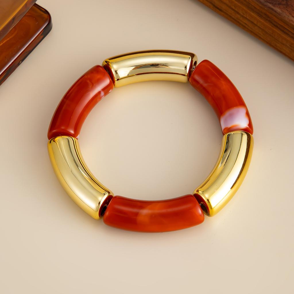 CCB Vintage Resin Round Tube Leopard print Elastic Bracelet for Women Bohemian Stackable Acrylic Bracelet Bangle Party