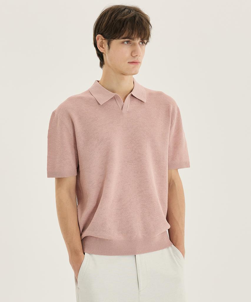 MINDBRIDGE [2Pack] Washable Linen-Like Slit Neck Collared Short Sleeve Knit - 5 Colors