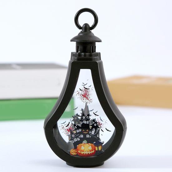 Yousheng Halloween Candle Lantern, Vintage Castle Witch Scarecrow Flameless LED Lighted Lantern for Halloween Table