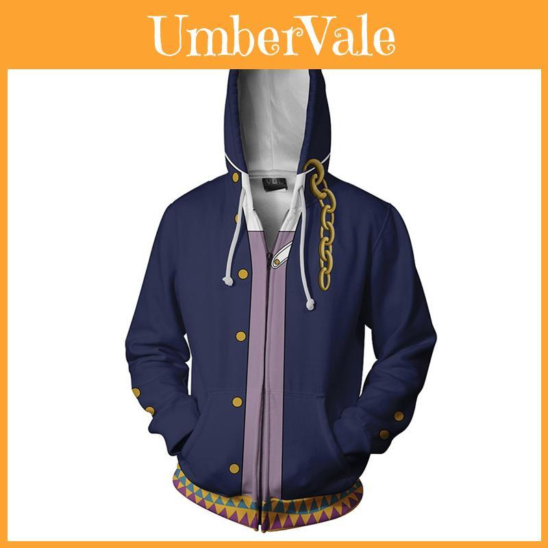 Jojos Bizarre Adventure Cosplay Hoodie Herren Stilvolle Jacke mit Reißverschluss und langen Ärmeln