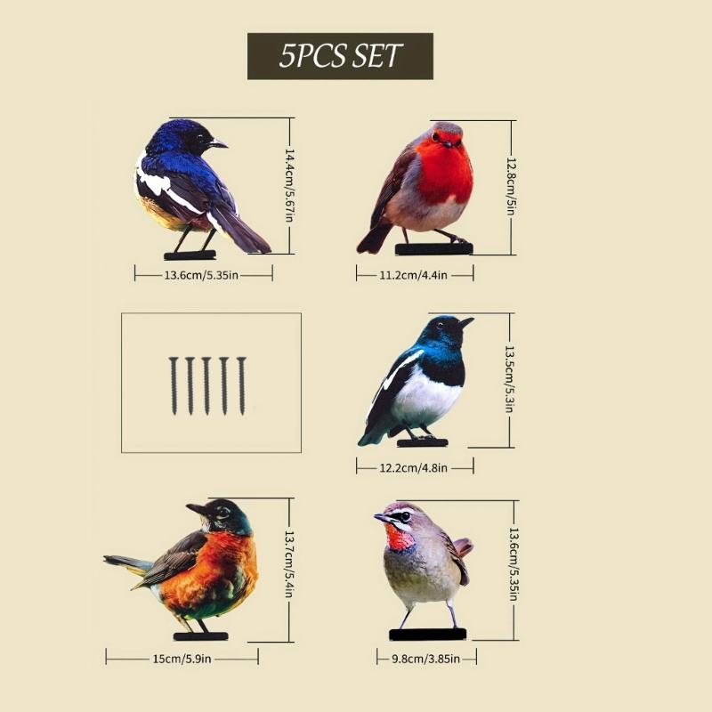 Colorful Metal Bird Enhancements Pack Of 5 For Garden Fence Yard