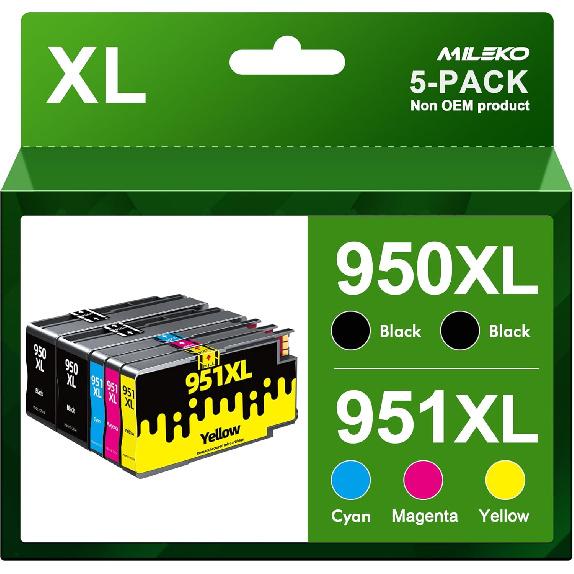 MILEKO Compatible 950XL 951XL Ink Cartridge Replacement for HP Officejet Pro 8100 8600 8610 8615 8620 8625 8630 8640 8660 251dw 276dw, Black, Cyan,