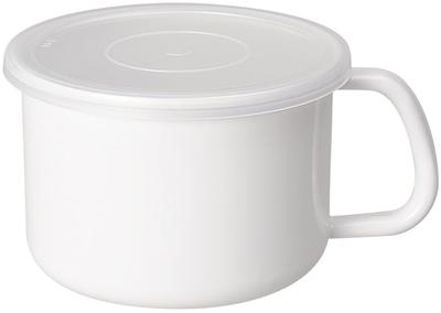 Armazenamento de Esmalte Nodahoro com Vedação Branco Feito em Recipiente, Resistente ao Calor, Alça, Redondo, Grande, Tampa, Transparente, Série, Japão, MS-14M