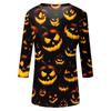 Damen Halloween Print V-Ausschnitt 3/4 Ärmel Lässiges Oberteil Leichter Weicher Stoff Lockere Passform Pulloverhemd für Saisonale Kleidung