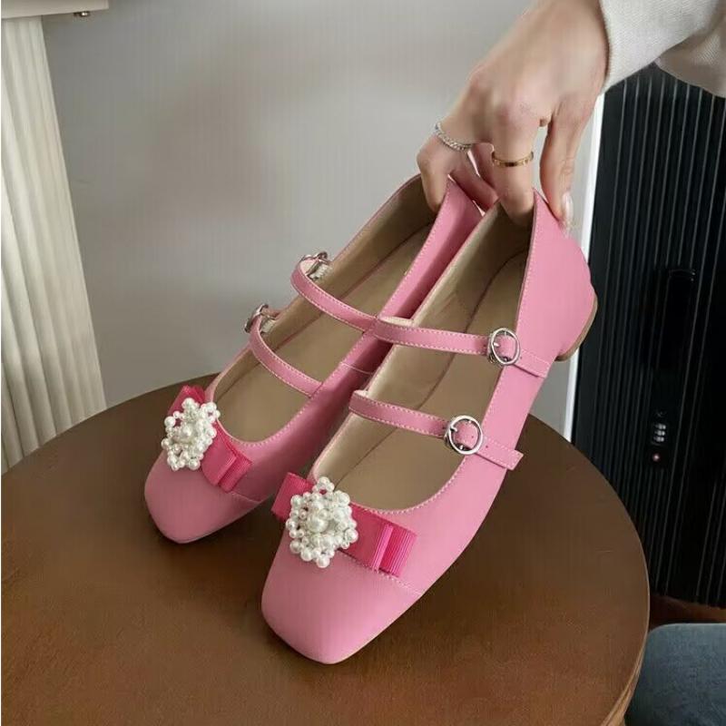 Fashion Autumn New Square Head Mary Jane Shoes for Women Fashion Shallow Cut Casual Women's Shoes Bowknot Flower Flat Sole Single Shoes