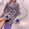Elegant Zirconia Sapphire Peacock Tail Jewelry Set: Ring, Necklace, Earrings In Retro Design