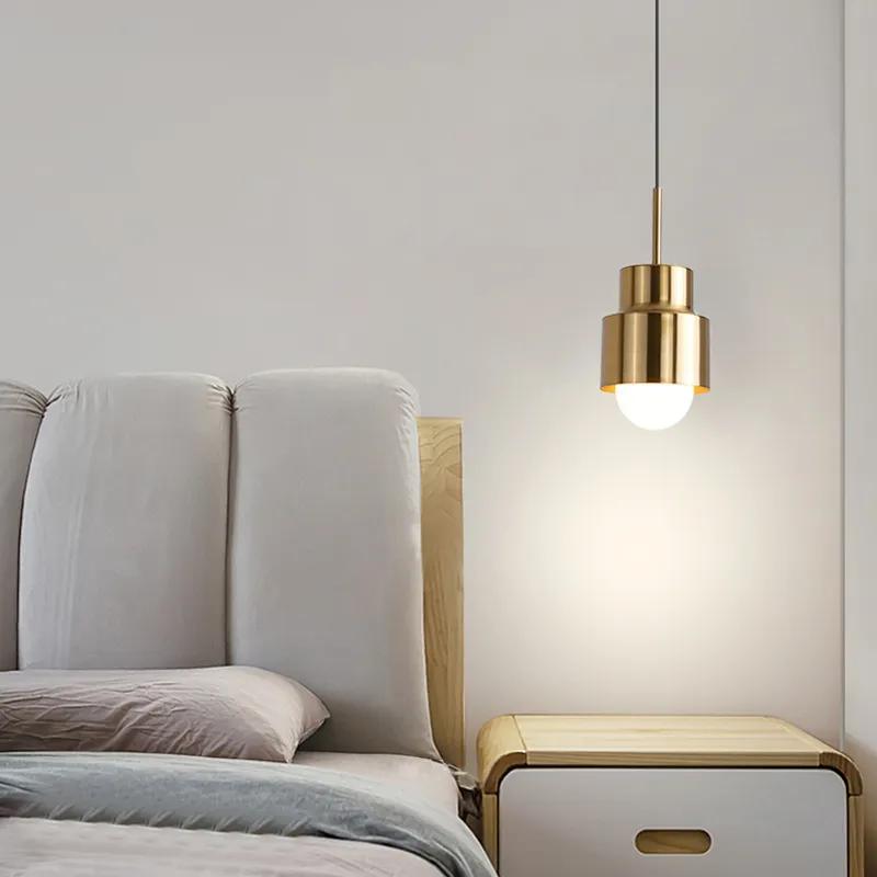 Nordic single head chandelier golden small suspended lamp for home bedroom bedside bar clothing store cafe pot lid creative lamp