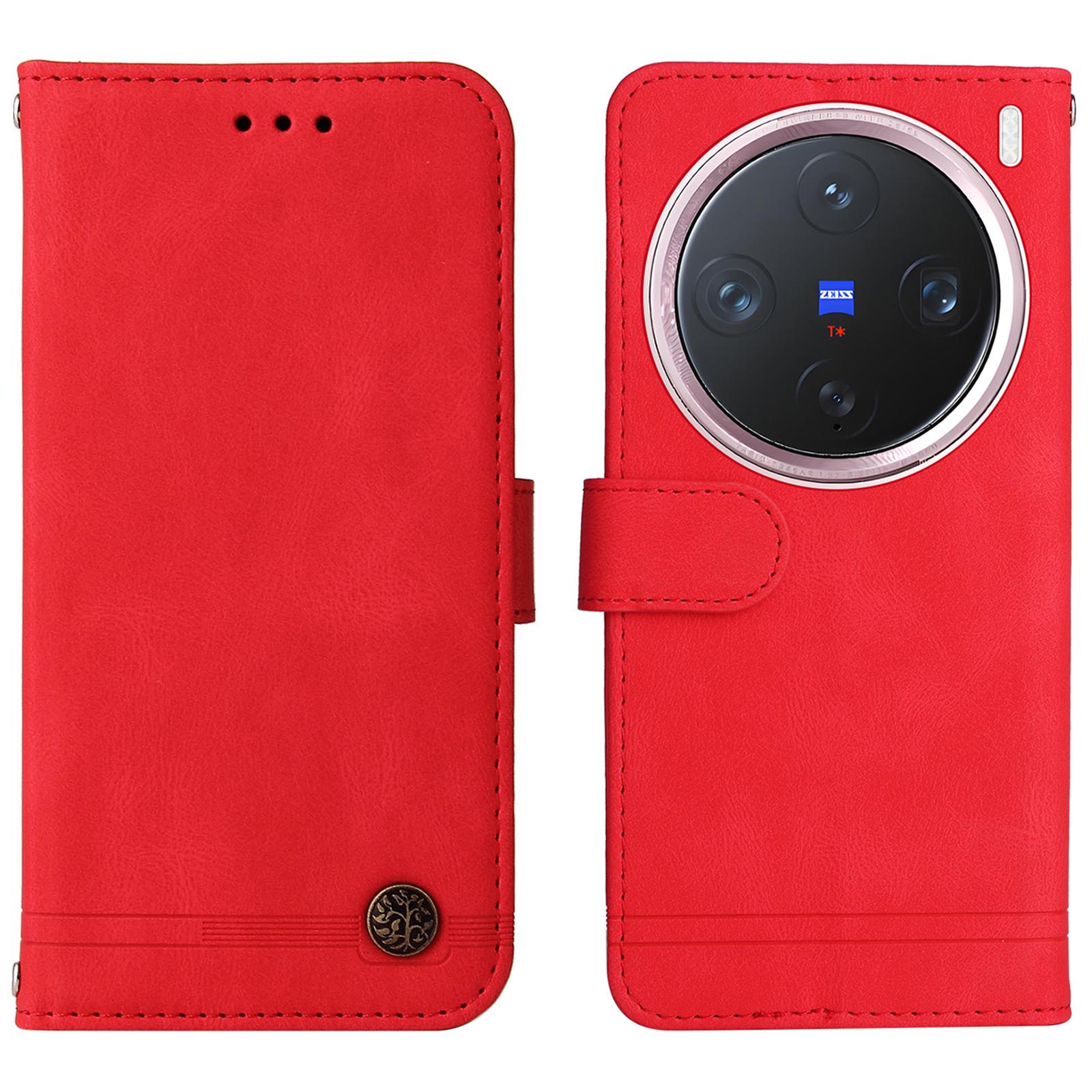 

Для vivo X200 Pro mini 5G Кожаные чехлы-кошельки Чехол для телефона с тактильной поверхностью Подставка с ремешком Red