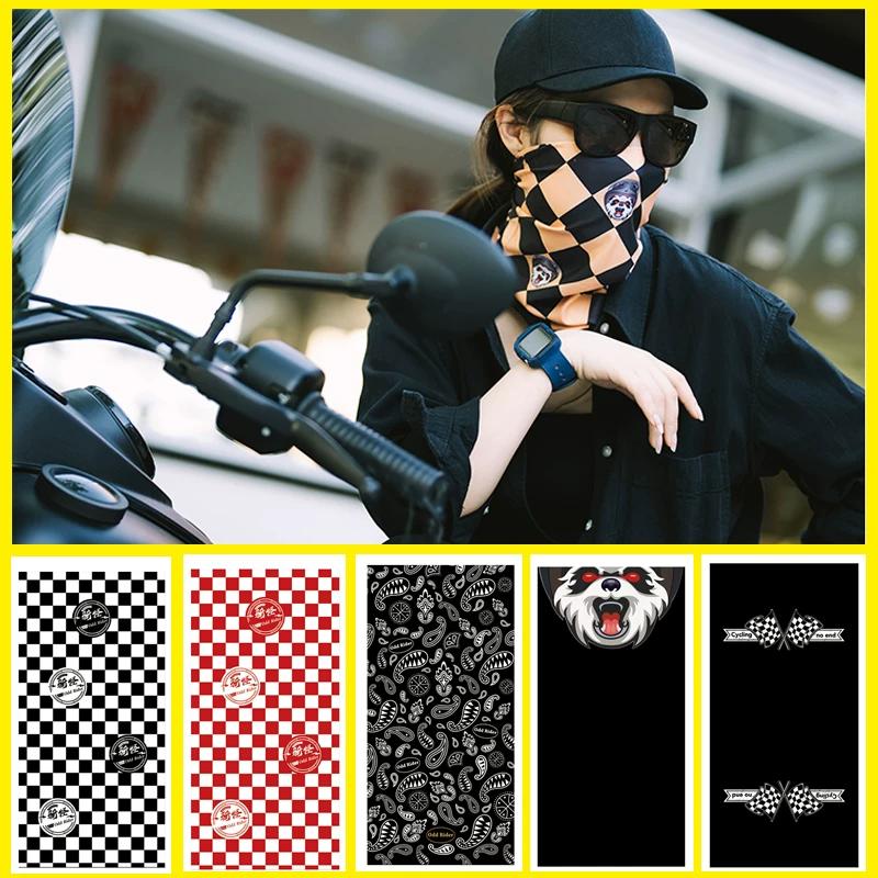 Harley Sun Protection Scarf Motorcycle Cycling Face Towel Black and White Plaid Ice Silk Head Cover Retro Biker's Half Helmet Stylish Mask