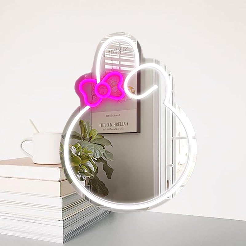 Beauty Neon Mirror Sign for Wall Decor USB Powered LED Pink Neon Light Heart Neon Light Signs for Girl's Room Bedroom Salon Decor Wedding Birthday