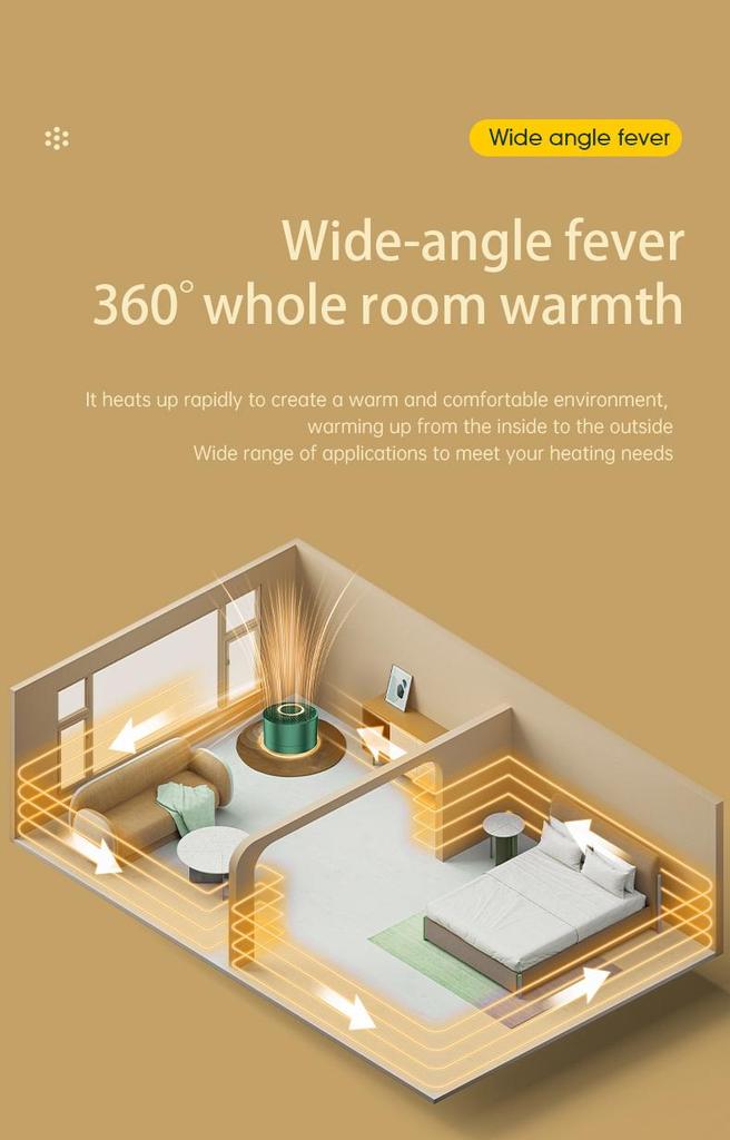 Electric Heater Fan Fast Heating Space Heater Fan Portable Household Electric Heater Home Appliance for Bedroom Heating