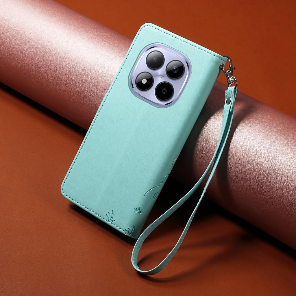 Etui do Xiaomi Redmi Note 15 Pro 5G z blokadą RFID, wytłaczany wzór psa, pokrywa na telefon ze skóry PU z paskiem na nadgarstek