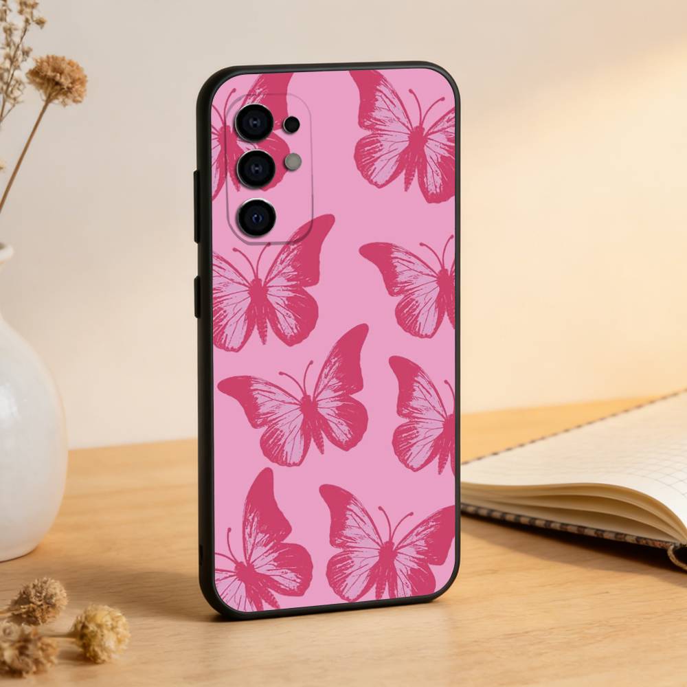 

Pink Butterfly Pattern Phone Case Black Silicone Soft For Samsung S25,S24,S21,S22,S23,S30,Ultra,S20,Plus,Fe,Lite Samsung S30plus5G