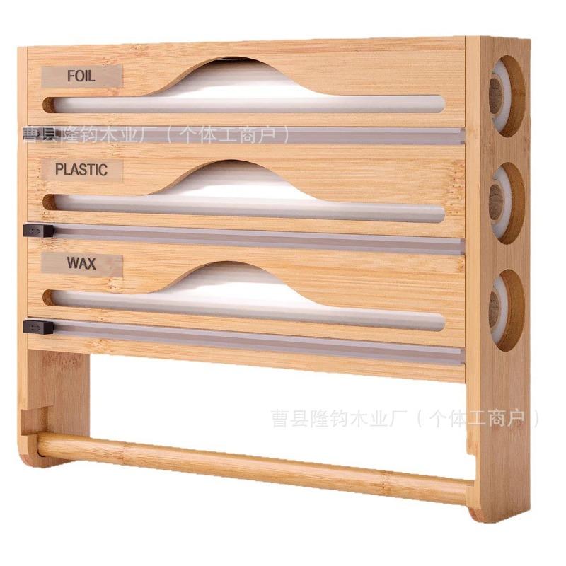 Wooden Wall-mounted Plastic Wrap Cutter, Multi-grid Kitchen Cutting Box, Slitting Tin Foil, Simple Storage Box