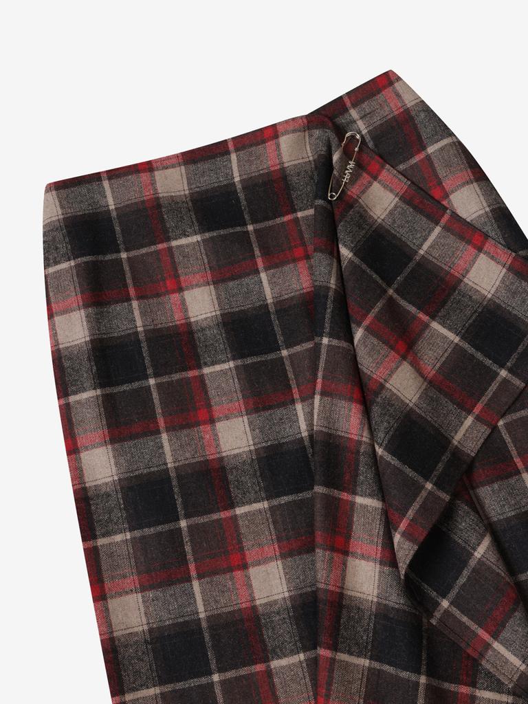 LUVM Checked Wrap Wool Skirt_Red