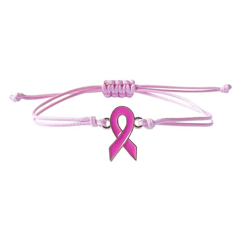Paquete de 24 pulseras trenzadas de cinta ajustables, pulsera cómoda para la causa de concienciación sobre el cáncer de mama