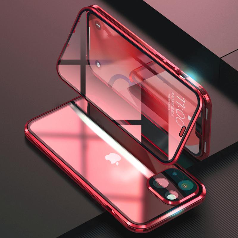 360° magnetické adsorpční kovové pouzdro pro iPhone 16 15 14 Plus 13 12 11 Pro Max Ochrana objektivu fotoaparátu Oboustranný skleněný kryt telefonu