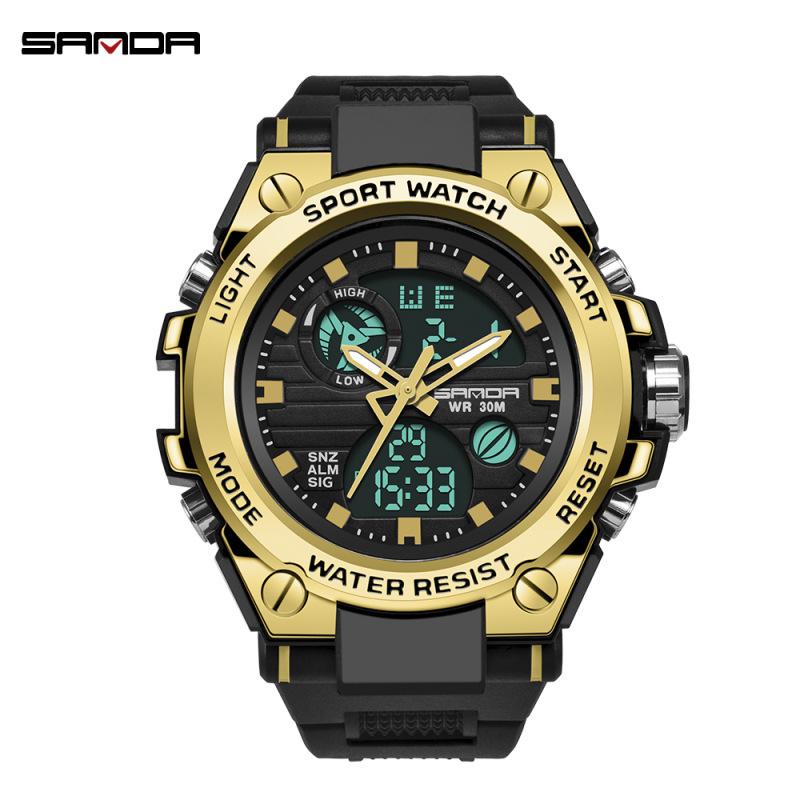 Sanda Men's Multifunctional Dual Display Luminous Waterproof Sports Watch for Teens