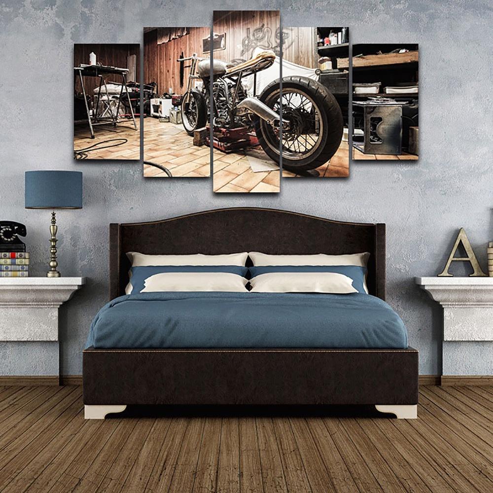 5 Panels Canvas Wall Art Poster Painting Retro Motorcycle Vintage Wallpaper Living Room Home Decor Picture Print Mural Framework