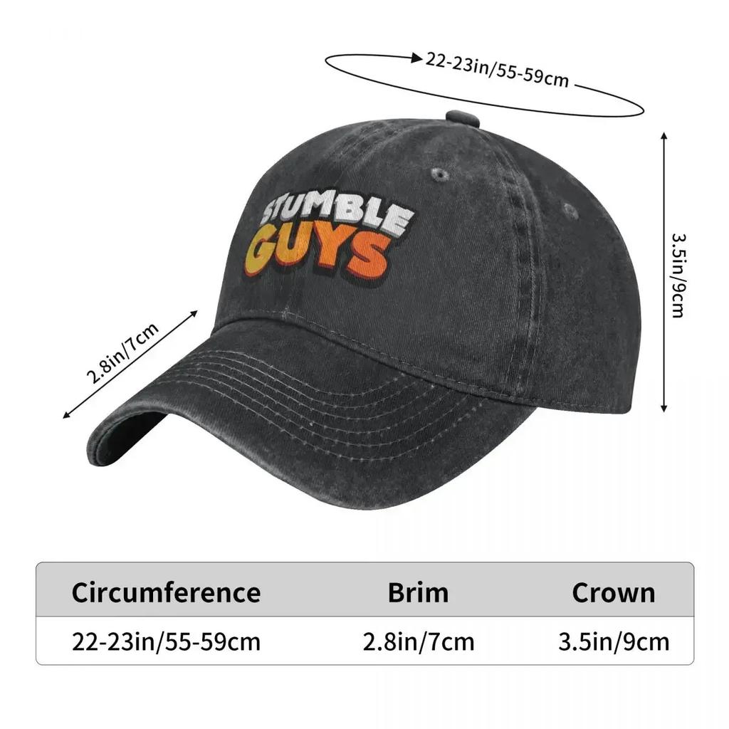 Stumble Guys Cartoon Baseball Caps Distressed  Washed Game Headwear for Men Women Outdoor Activities Adjustable Fit Cap Hat
