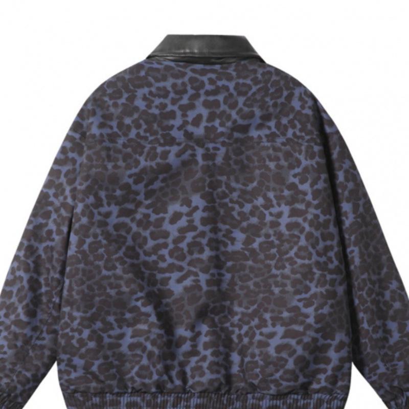 Unisex Retro Leopard Print Spliced Leather Jacket - Trendy, Loose-Fit Streetwear