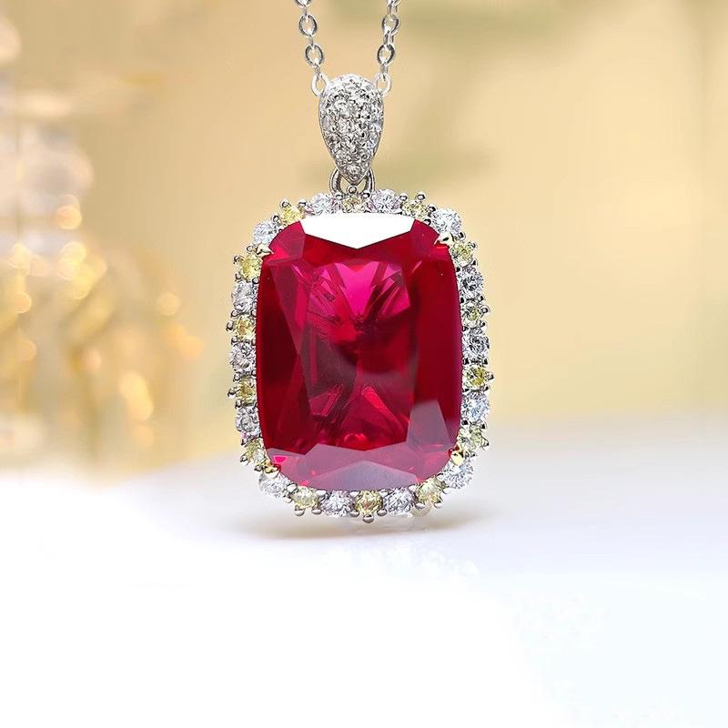 European and American Luxury Ruby Red Corundum Zircon Sets Pendant Necklaces Drop Earrings Banquet Wedding Rings For Women