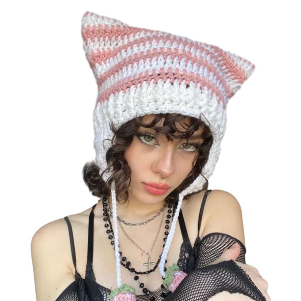 Cat Ear Devil Hat Women Autumn And Winter Knitted Colorful Winter Knitted Hats Cool Photo Prop Y2K-GIRL