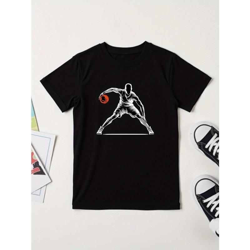 European sizes Boys' Basketball Style Short-Sleeve T-Shirt, Children's Breathable Quick-Dry Training Wear, Casual Versatile Summer Top