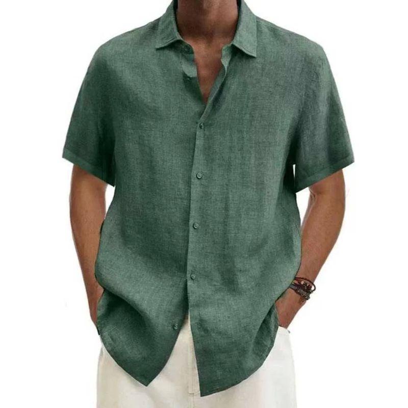 

V-neck Button up Short Sleeve Shirt V-neck Buttons Short Sleeve Pure Color Green 5XL