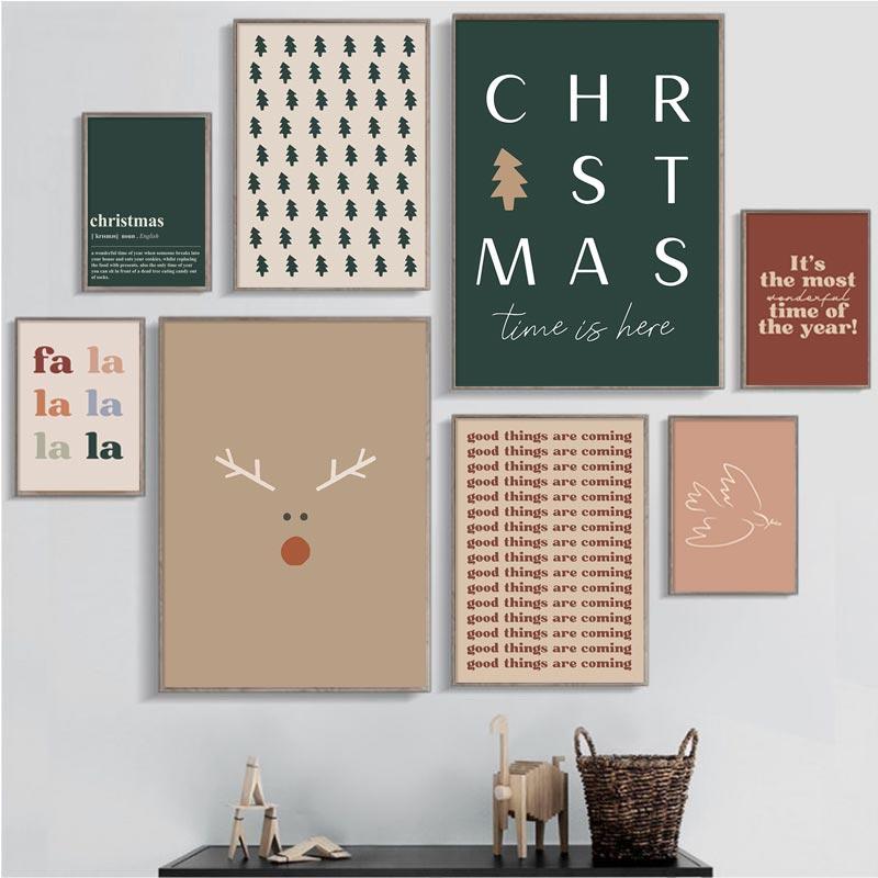 Merry Christmas Posters and Prints Christmas Wall Art Canvas Painting Happy Holiday Pictures Room Wall Decor Home Decoration