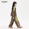 Girls' Spring Autumn Color-Blocked Utility Two-Piece Set
